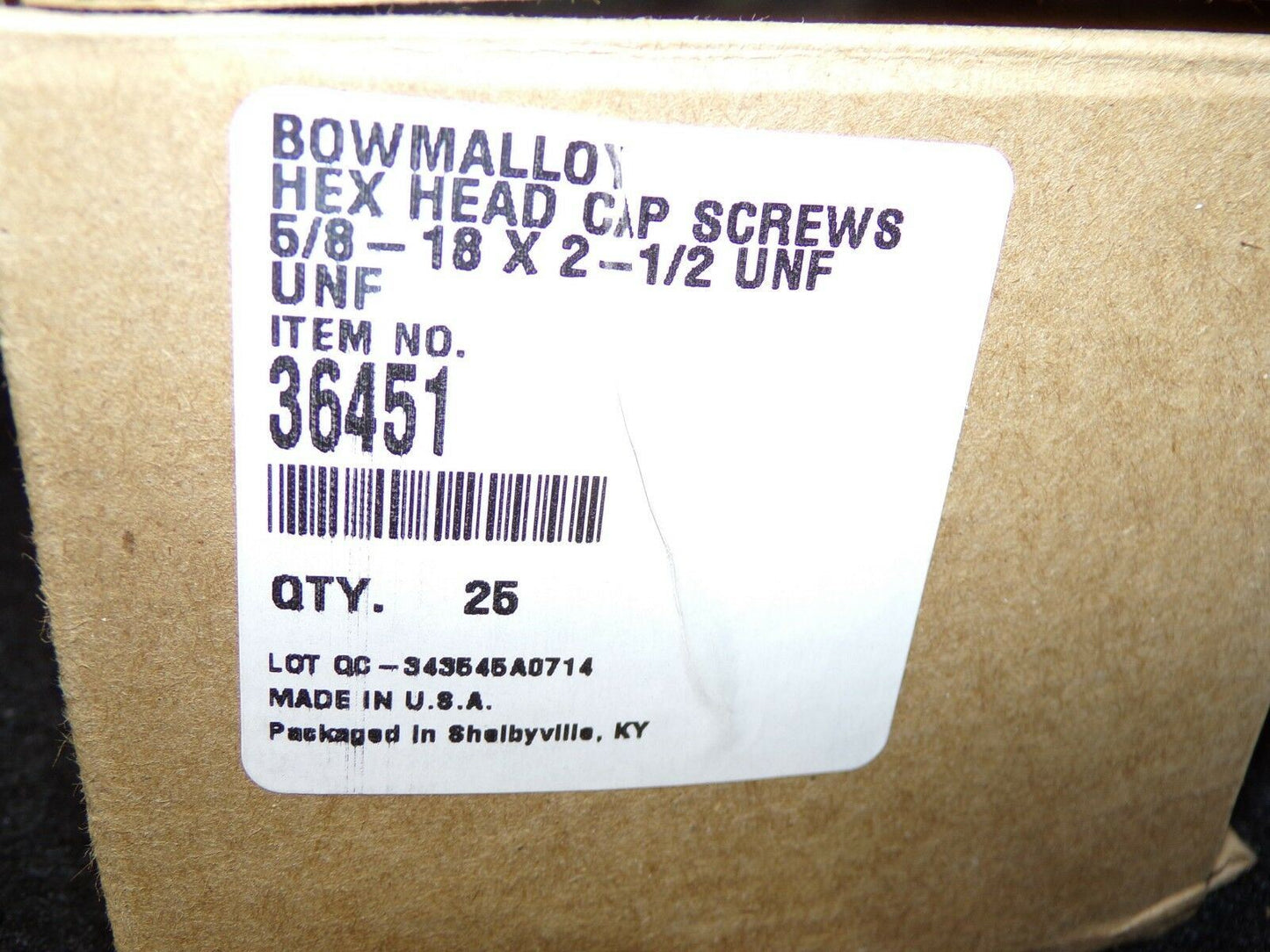 5/8"-18 x 2-1/2" UNF Bowmalloy Hex Head Cap Screws Grade 9 QTY-25 36451 (183377698625-Y33)