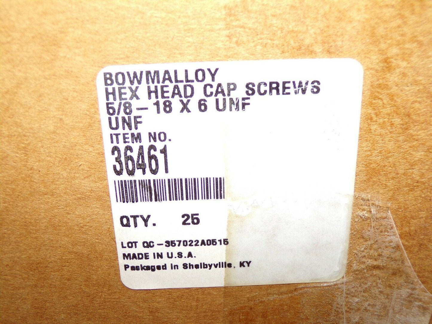 5/8"-18 x 6" UNF Bowmalloy Hex Head Cap Screw Grade 9 QTY-25 36461 (183379377143-WTA39)