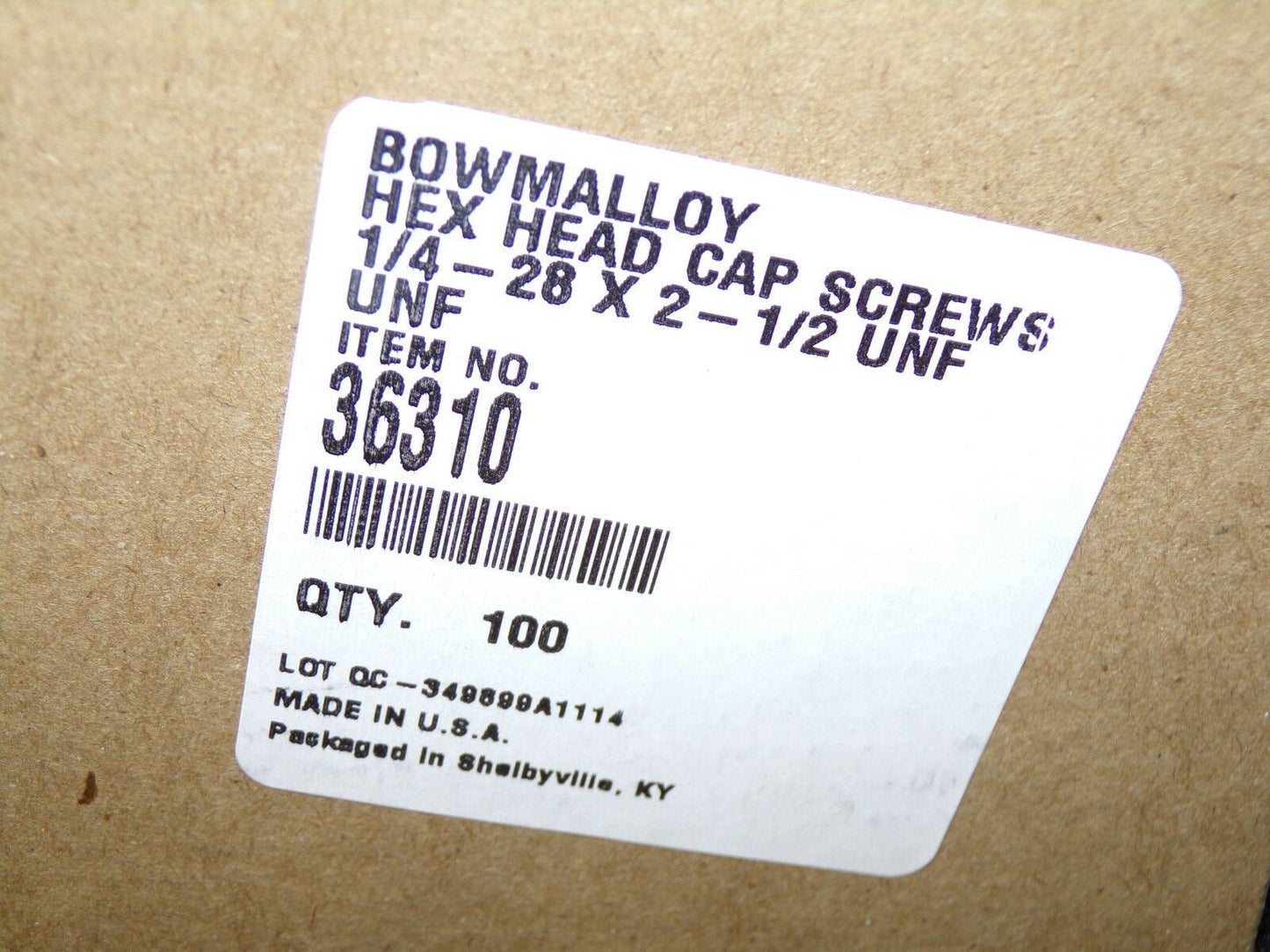 1/4"-28 x 2-1/2" UNF Bowmalloy Hex Head Cap Screw Grade 9 QTY-100 36310 (183379377144-Y29)