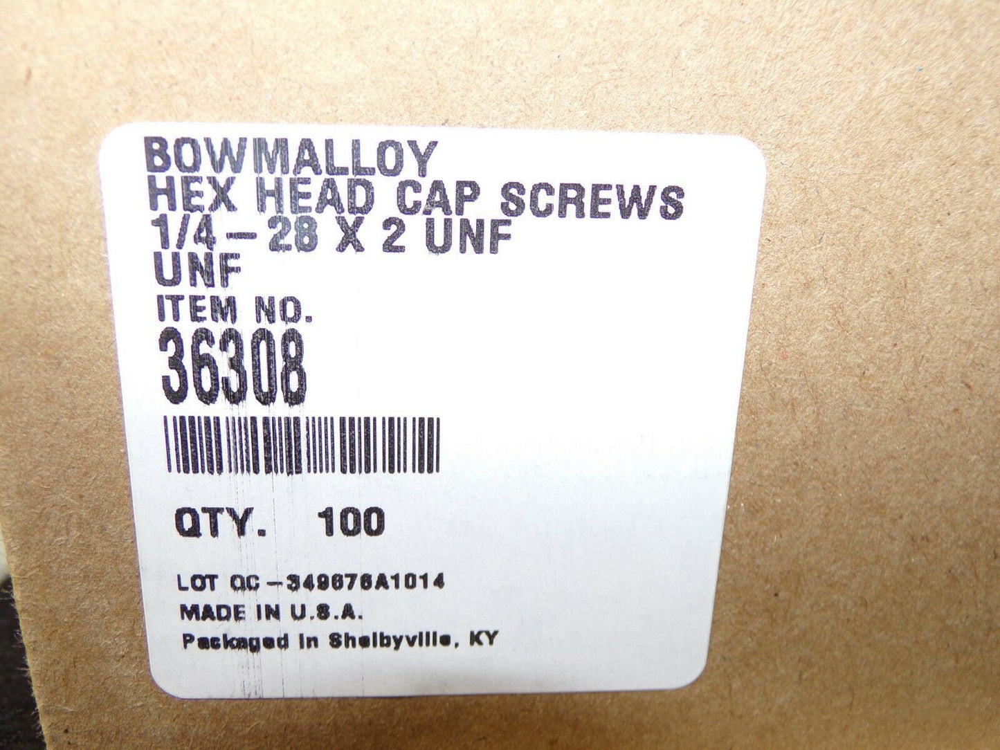 1/4"-28 x 2" UNF Bowmalloy Hex Head Cap Screw Grade 9 QTY-100 36308 (183379377149-Y29)