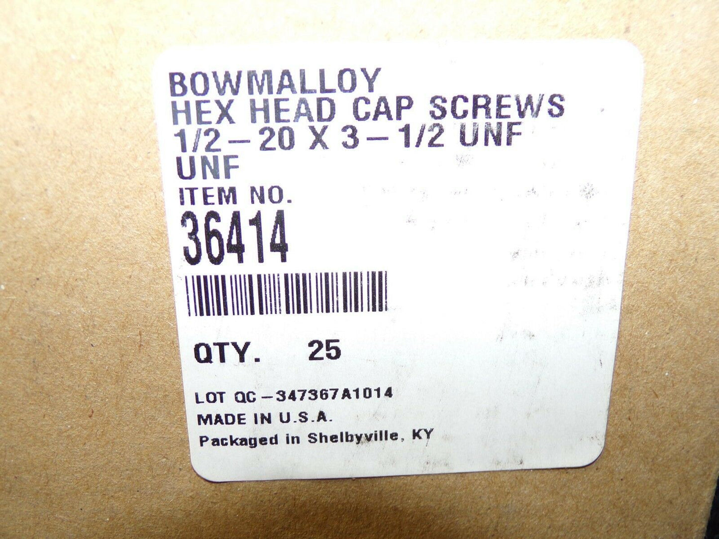 1/2"-20 x 3-1/2" UNF Bowmalloy Hex Head Cap Screw Grade 9 QTY-25 36414 (183379377170-Y28)