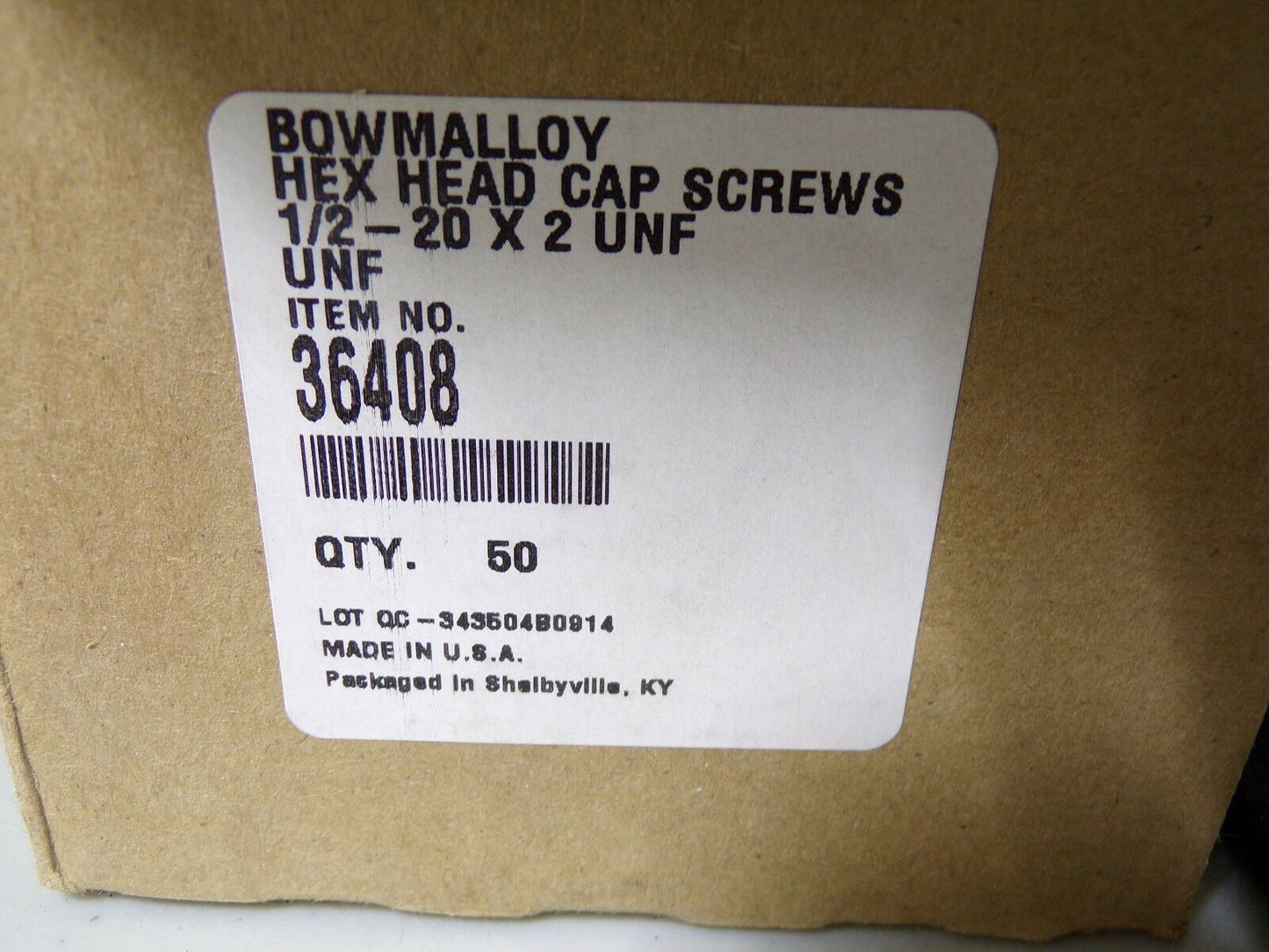 1/2"-20 x 2" UNF Bowmalloy Hex Head Cap Screws Grade 9 QTY-50 36408 (183381356034-WT05)