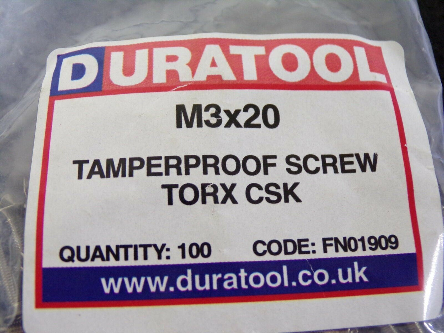 M3 x 20mm Stainless Tamperproof Screw Torx CSK QTY-100 FN01909 (183404027425-Y13 (C))