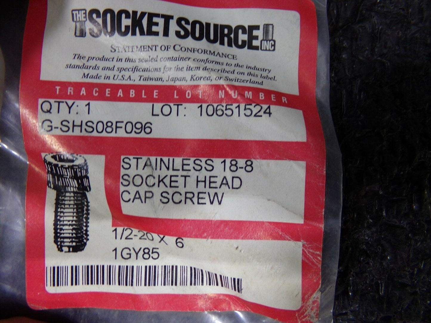 1/2-20 x 6" long Socket Head Cap Screw, stainless steel, Qty 1 (183539569688-WTA35)
