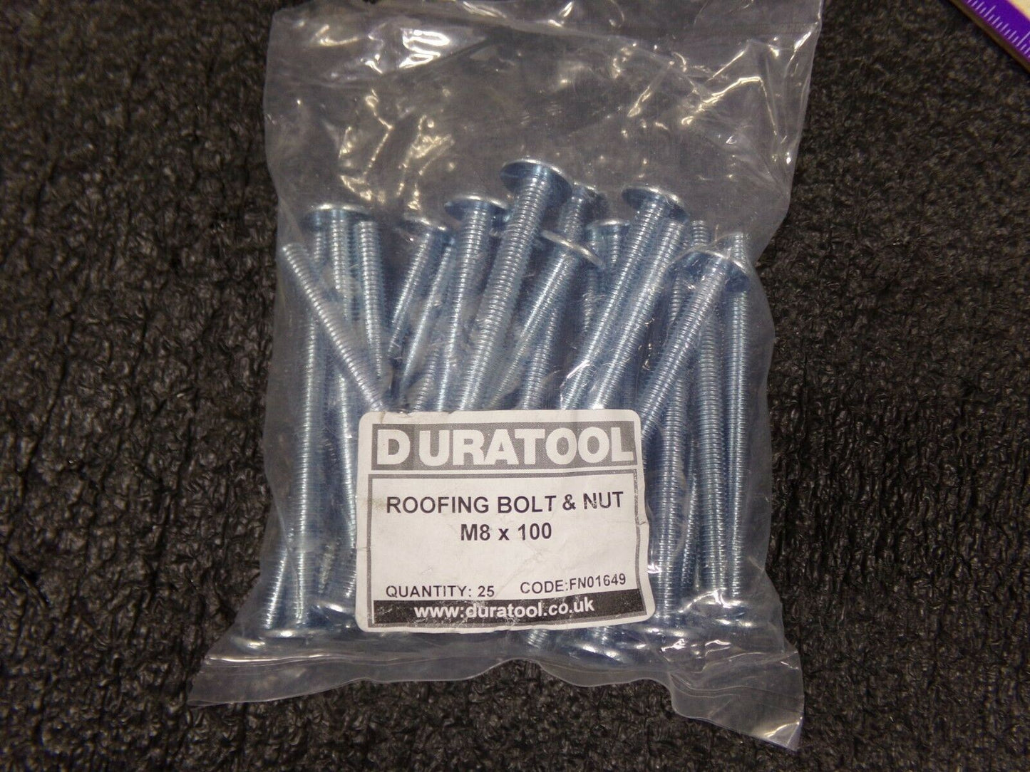 Duratool Roofing Bolt & Nut M8x100 LOT OF 25 (183555637197-WTA36)