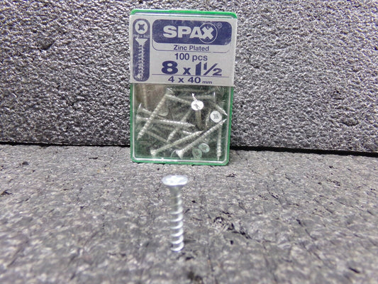 SPAX 1-1/2" Steel Multi-Material Screw, Flat Head, Zinc Finish, PK100 (183578988551-WTA35)
