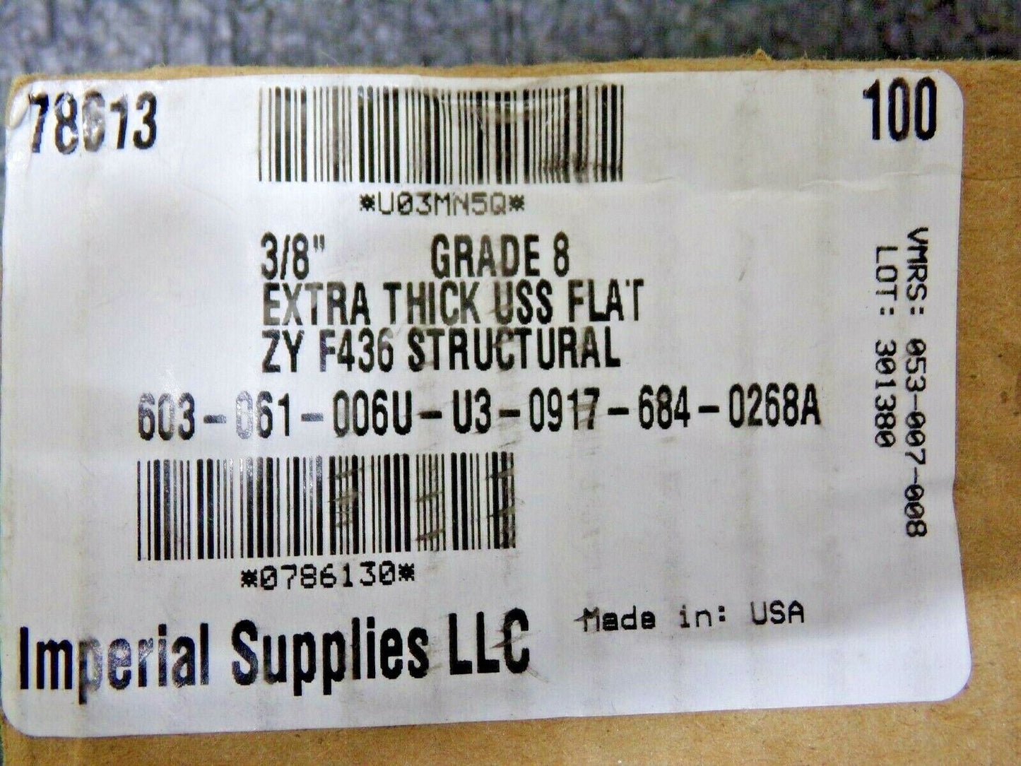 3/8"x1" O.D., Extra Thick USS Washer F436 Structural 100pk (183676584144-WTA30)