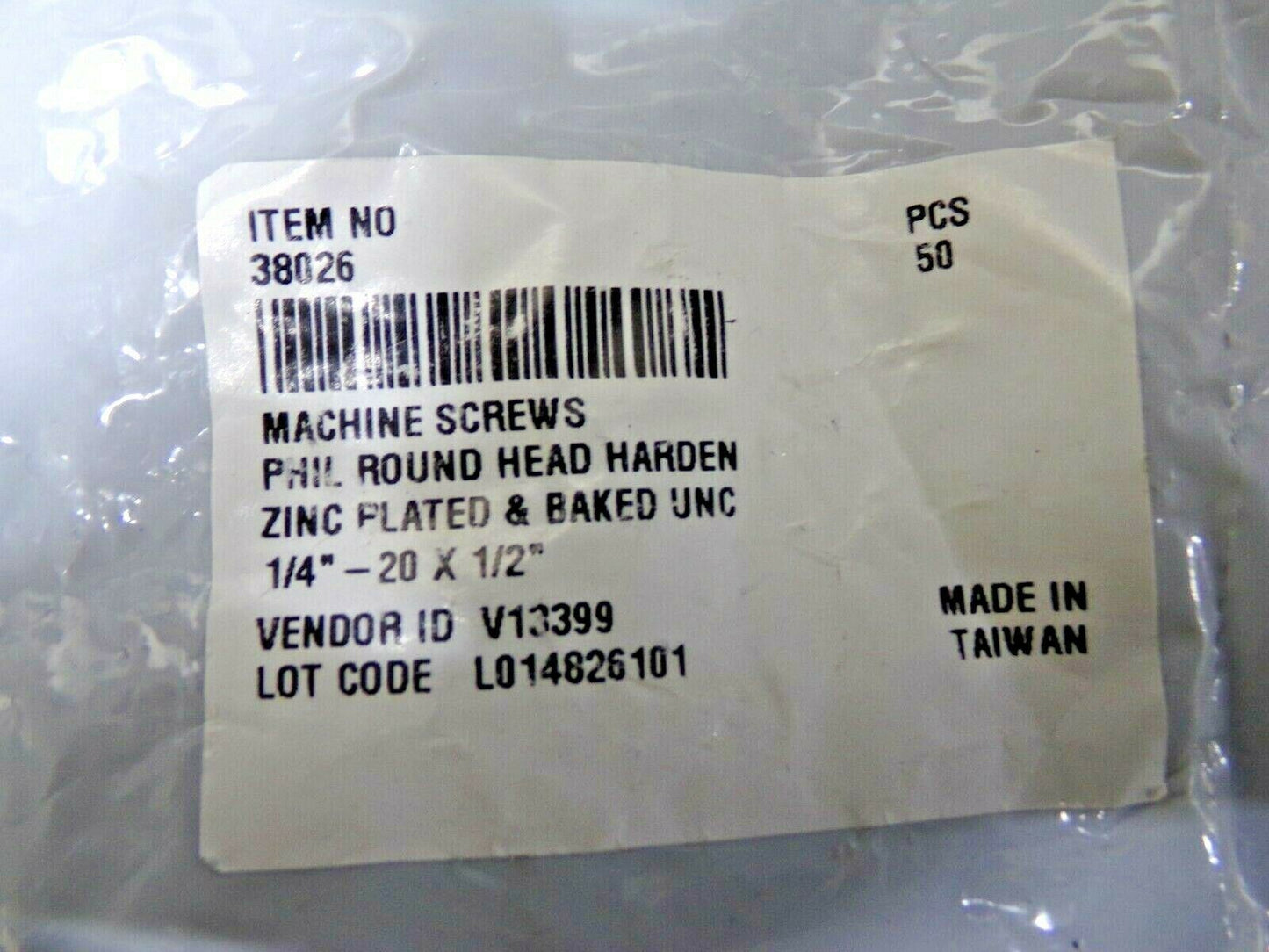 1/4"-20 x 1/2" Phillips round head machine screw, zinc plated  50pk (183686032492-WTA30)