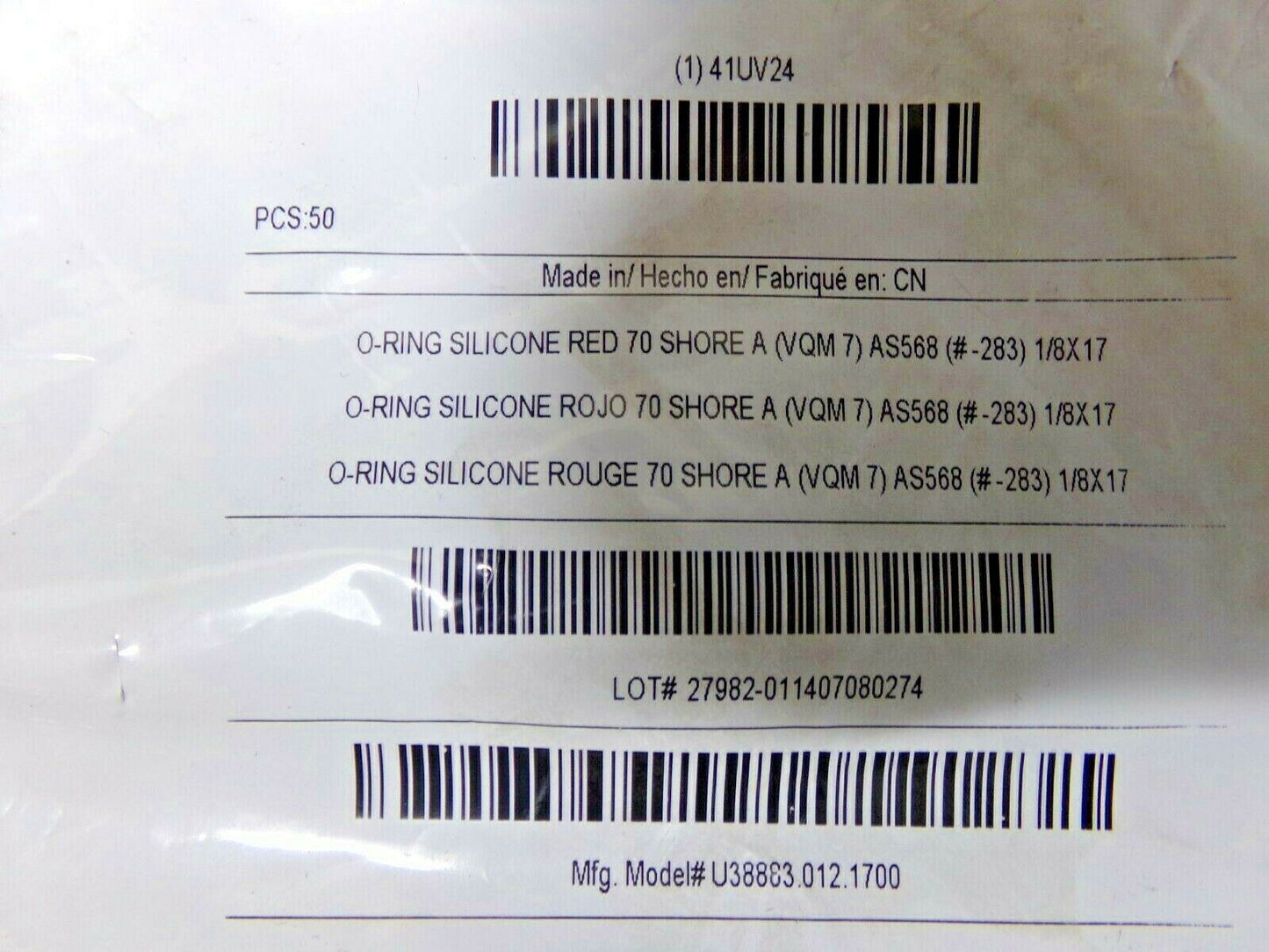 Round #283 Medium Hard Silicone O-Ring, 16.955" I.D., 17.233"O.D., 50PK (183778495016-NBT04)