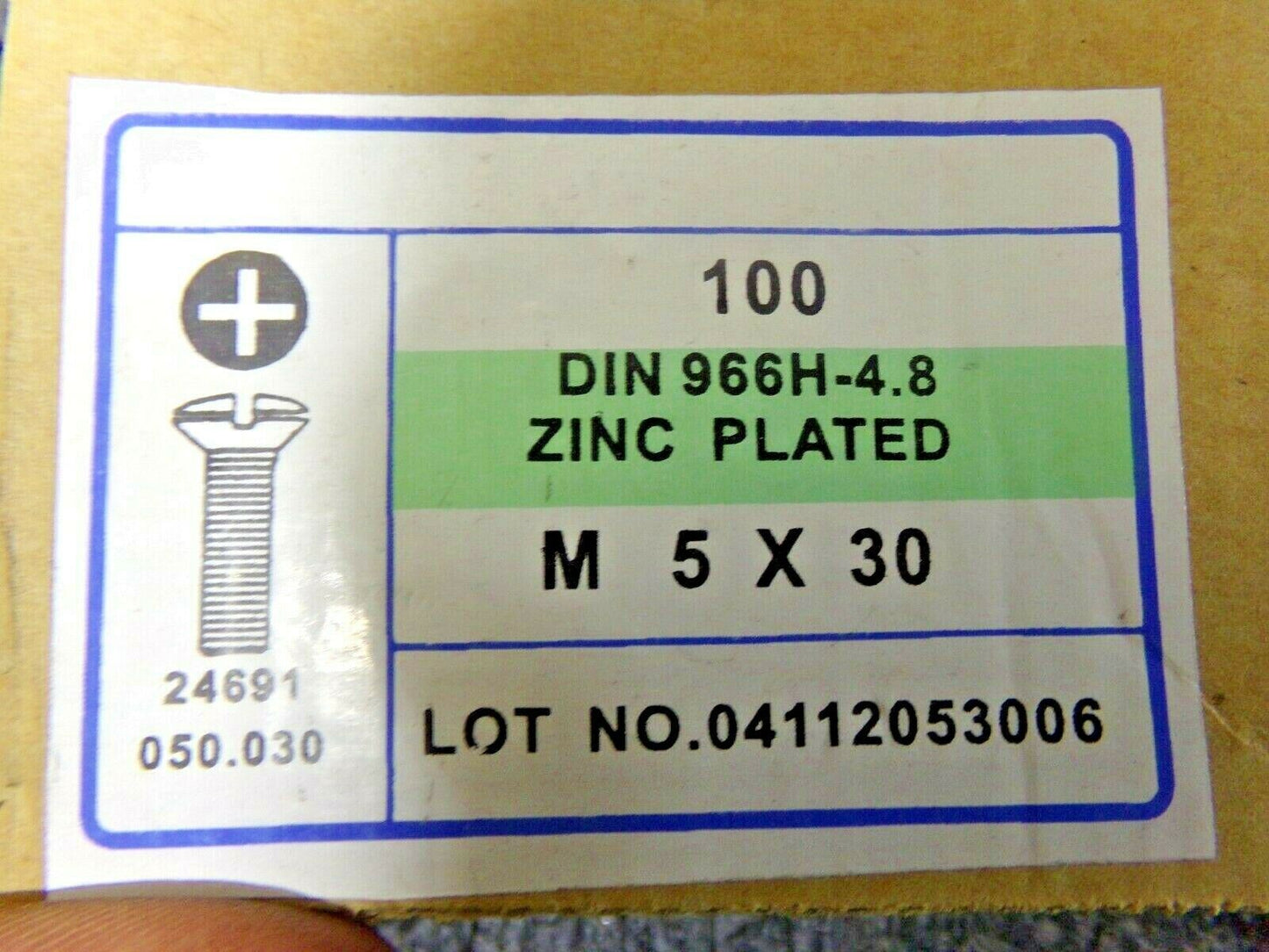 100 COUNTERSUNK HEAD SCREW PHILLIPS DIN 966 A-H STEEL ZINC PLATED 4.8 M5X30 (183786662246-NBT13)