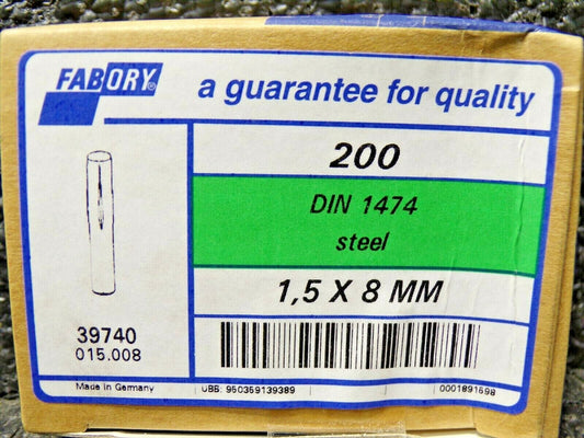 GROOVED PIN, HALF LENGTH REVERSE DIN 1474 FREE-CUTTING STEEL, pk200, 1.5X8MM (183787686551-NBT17)