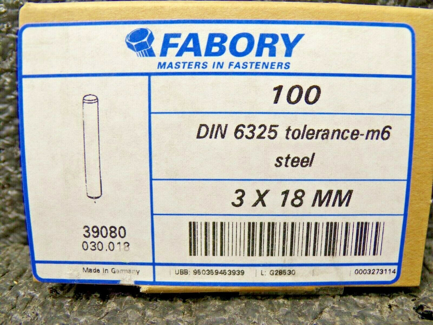 PARALLEL PIN (DOWEL PIN) HARDENED STEEL PLAIN, pk100, 3X18MM (183787794752-NBT17)