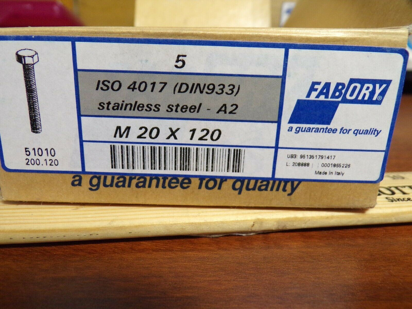 QTY: 5 HEXAGON HEAD SCREW ISO 4017 STAINLESS STEEL A2 RIGHT 70 M20X120 (183788968289-NBT12)