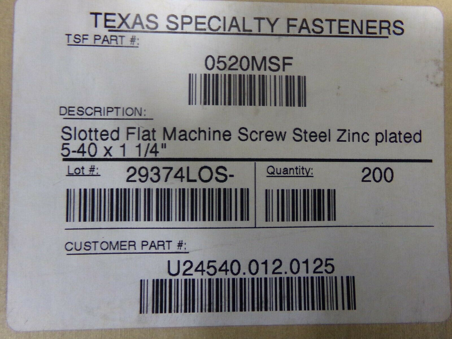 200 slotted flat machine screw steel zinc plated M5-0.40 x 1-1/4" (183788982160-NBT04)