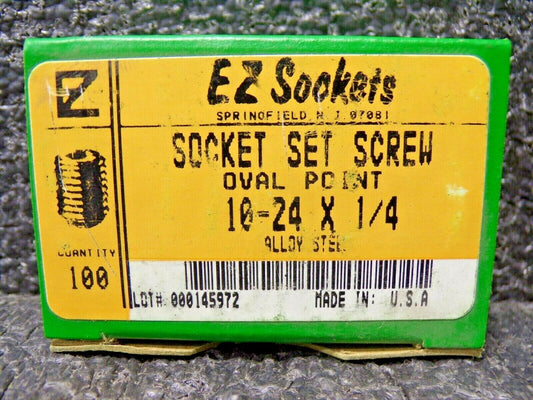 E Z SOCKETS, SOCKET SET SCREW, 10-24 X 1/4, OVAL POINT, ALLOY, PK100 (183789201324-NBT16)