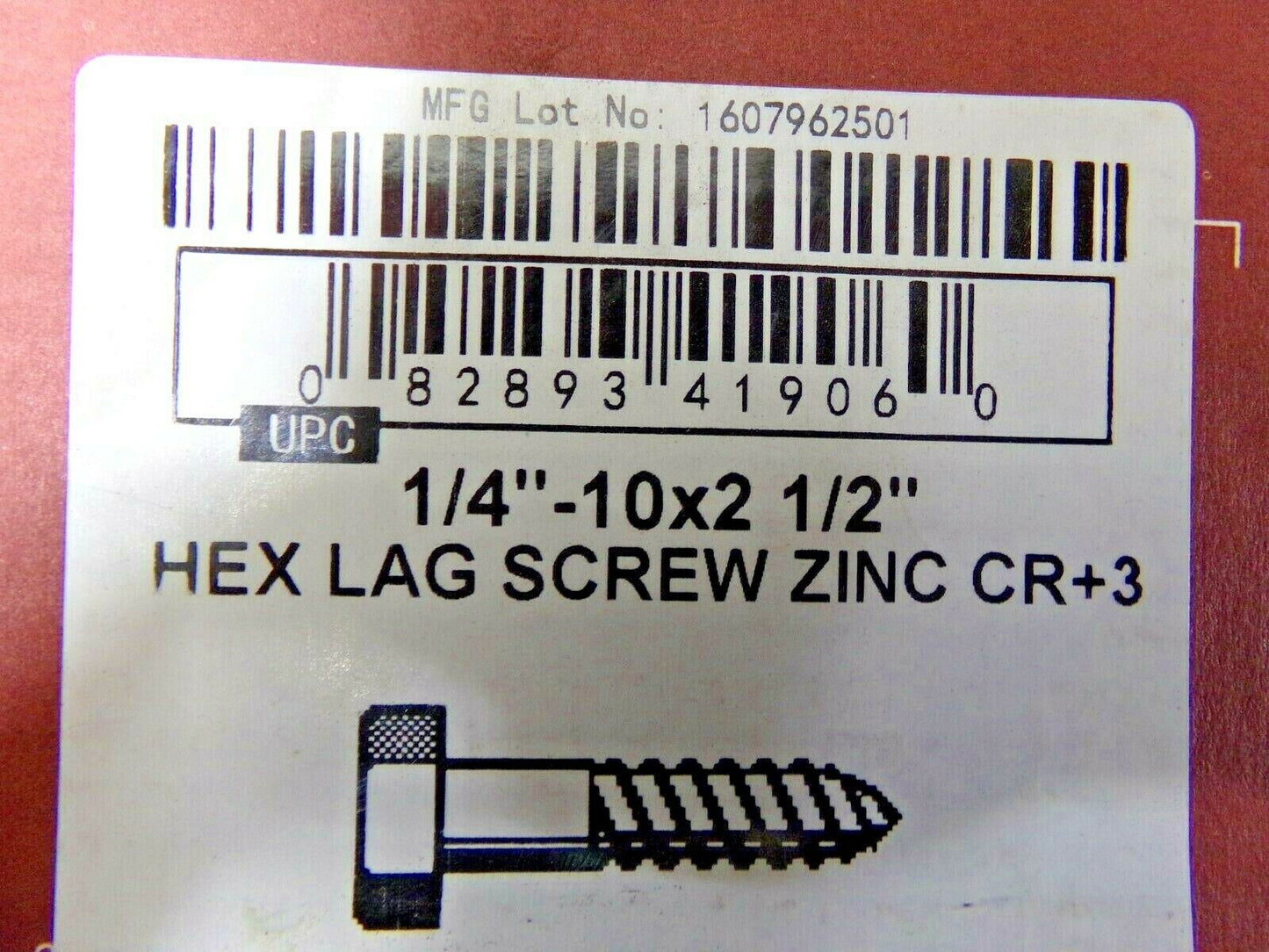 100 HEX LAG SCREW ZINC CR+3, 1/4"-10 X 2-1/2" (183811370532-NBT13)