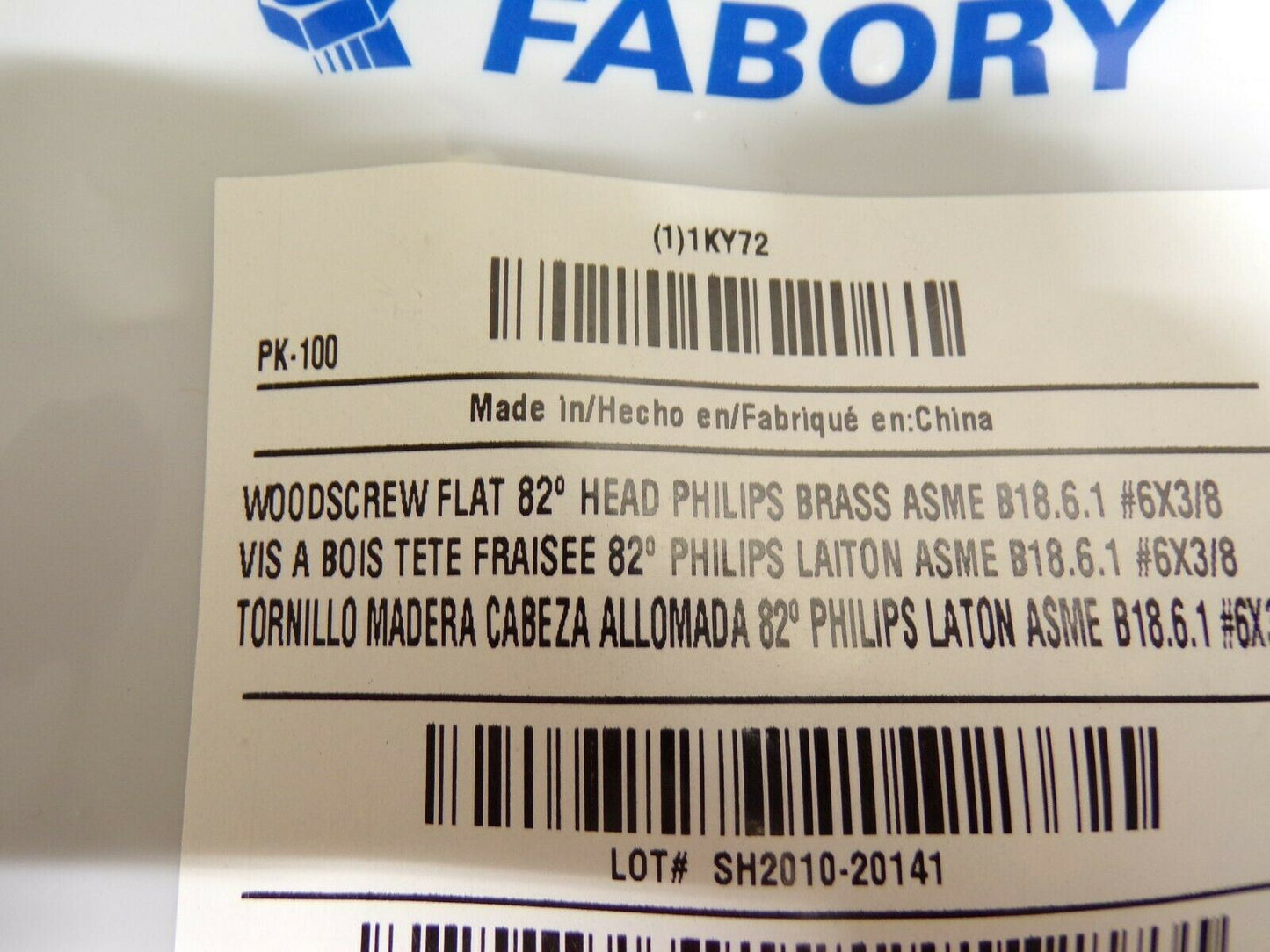 FABORY #6 x 3/8" Phillips Flat Head Brass Wood Screws, 100 pk (183853364016-NBT32)