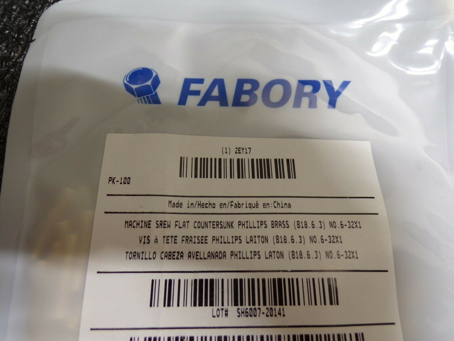 FABORY #6-32 x 1" Flat Head Phillips Machine Screw, 100 pk. (183853379895-NBT32)