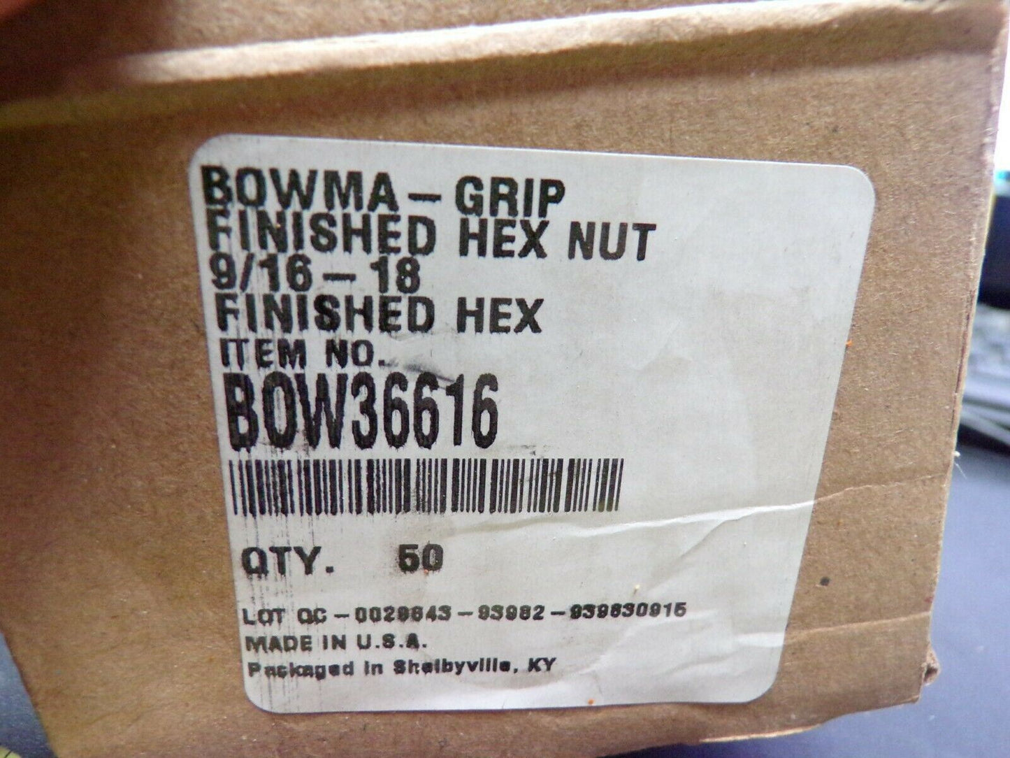 Bowmalloy 9/16-18 Grade 9 Steel Right Hand Hex Nut 7/8" Across Flats, pk50 (183902990162-NBT24)