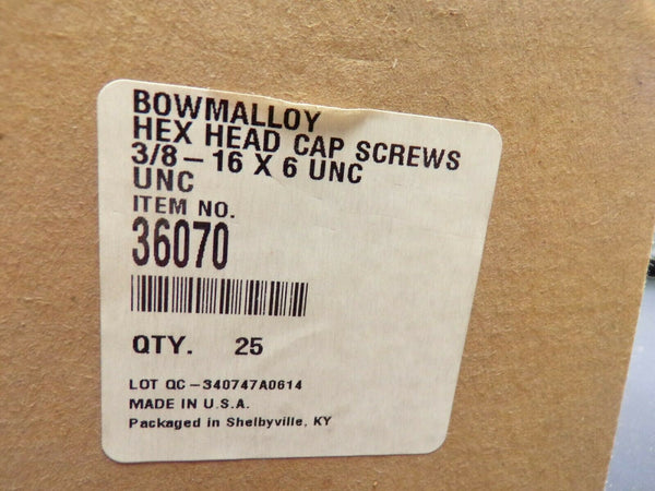 3/8-16 X 6 UNC, Bowmalloy, Hex Head Cap Screw, Grade 9, Qty 25, 36070, (183903043432-NBT24)