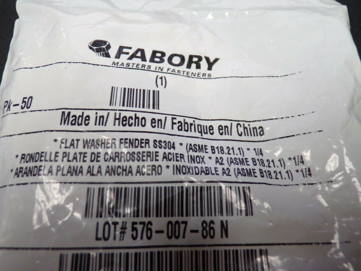 (50) FABORY 1/4 I.D X 1-1/4 O.D, 304 Stainless Steel, Flat Washer (183910862788-NBT24)