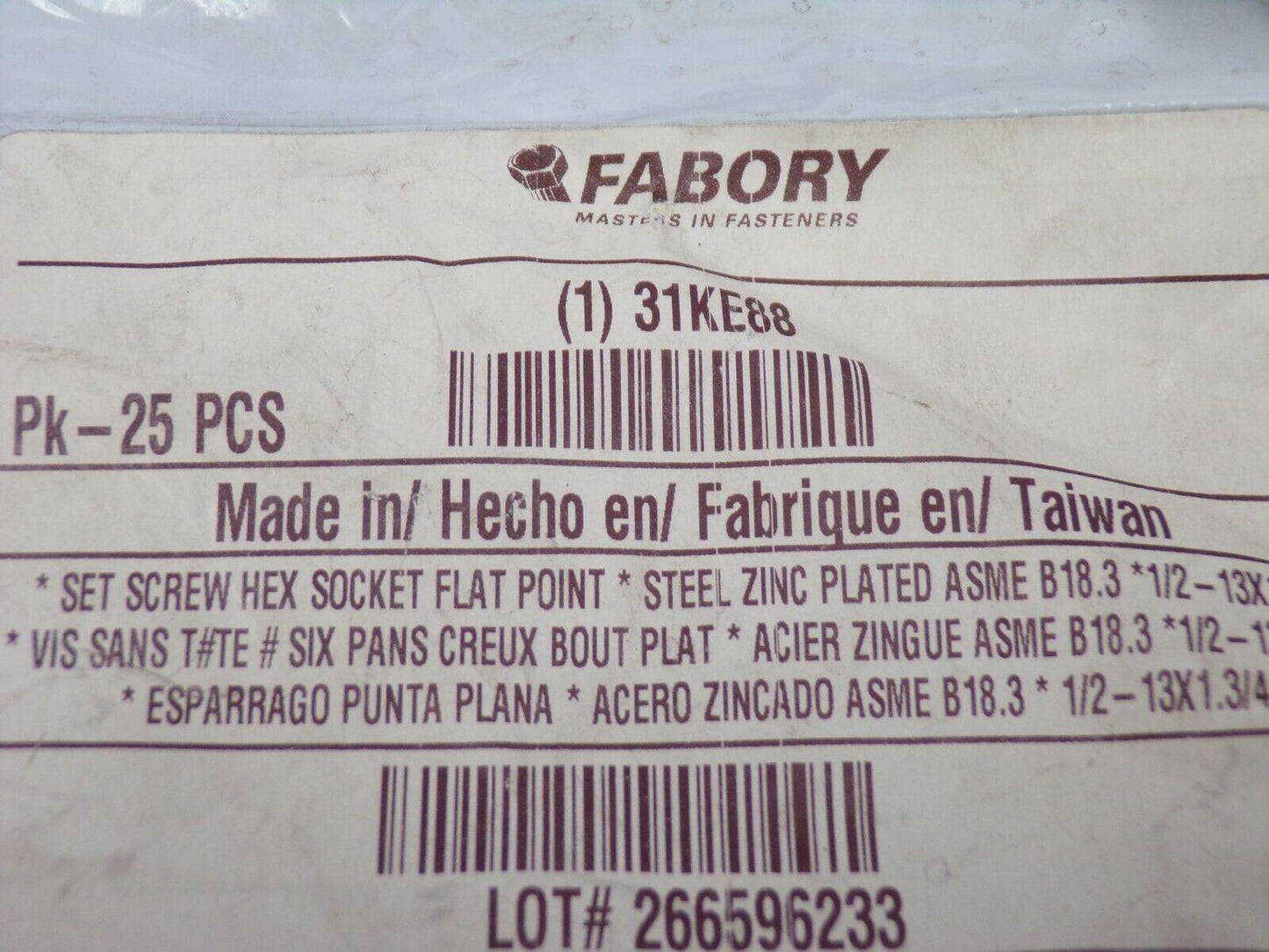 FABORY 1/2-13 x 1-3/4" Alloy Steel Set Screw with Zinc Plated Finish; PK25 (183910935699-NBT24)