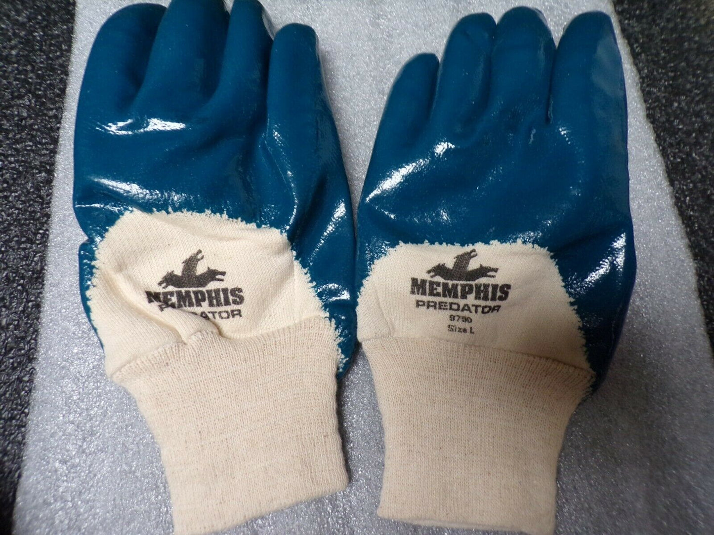 Memphis Predator Premium Nitrile-Coated Gloves Blue/White Large 6 Pairs 9750 (183934091560-WTA02)