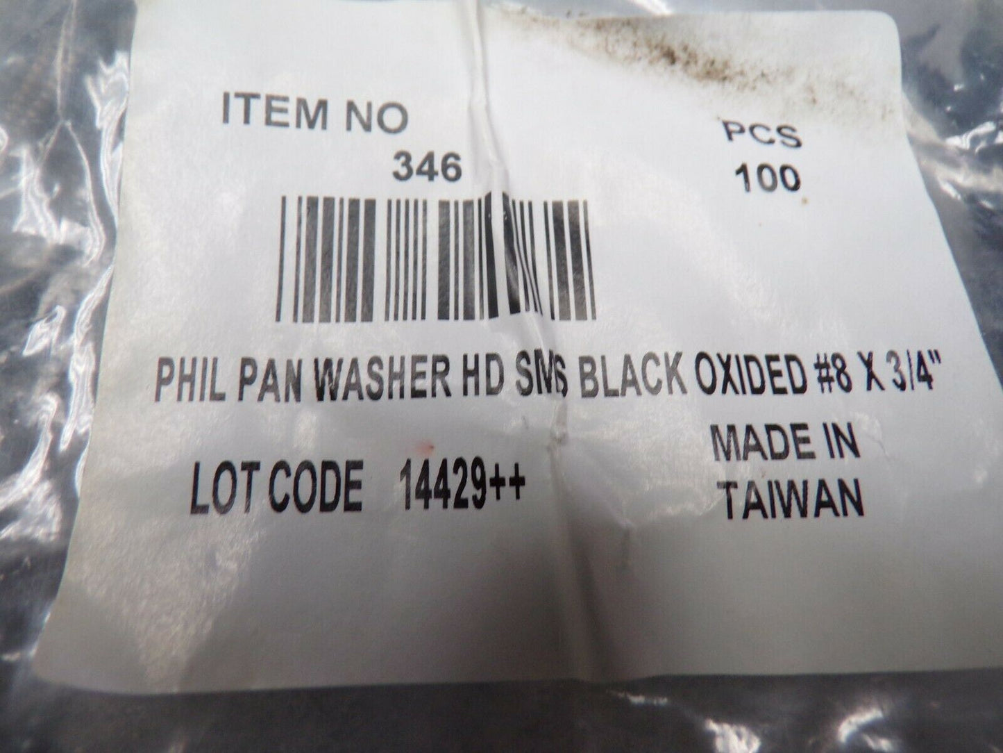 QTY: 100, #8 X 3/4" Sheet Metal Screws Black Oxide Phillips Pan Head (183948981327-NBT28)