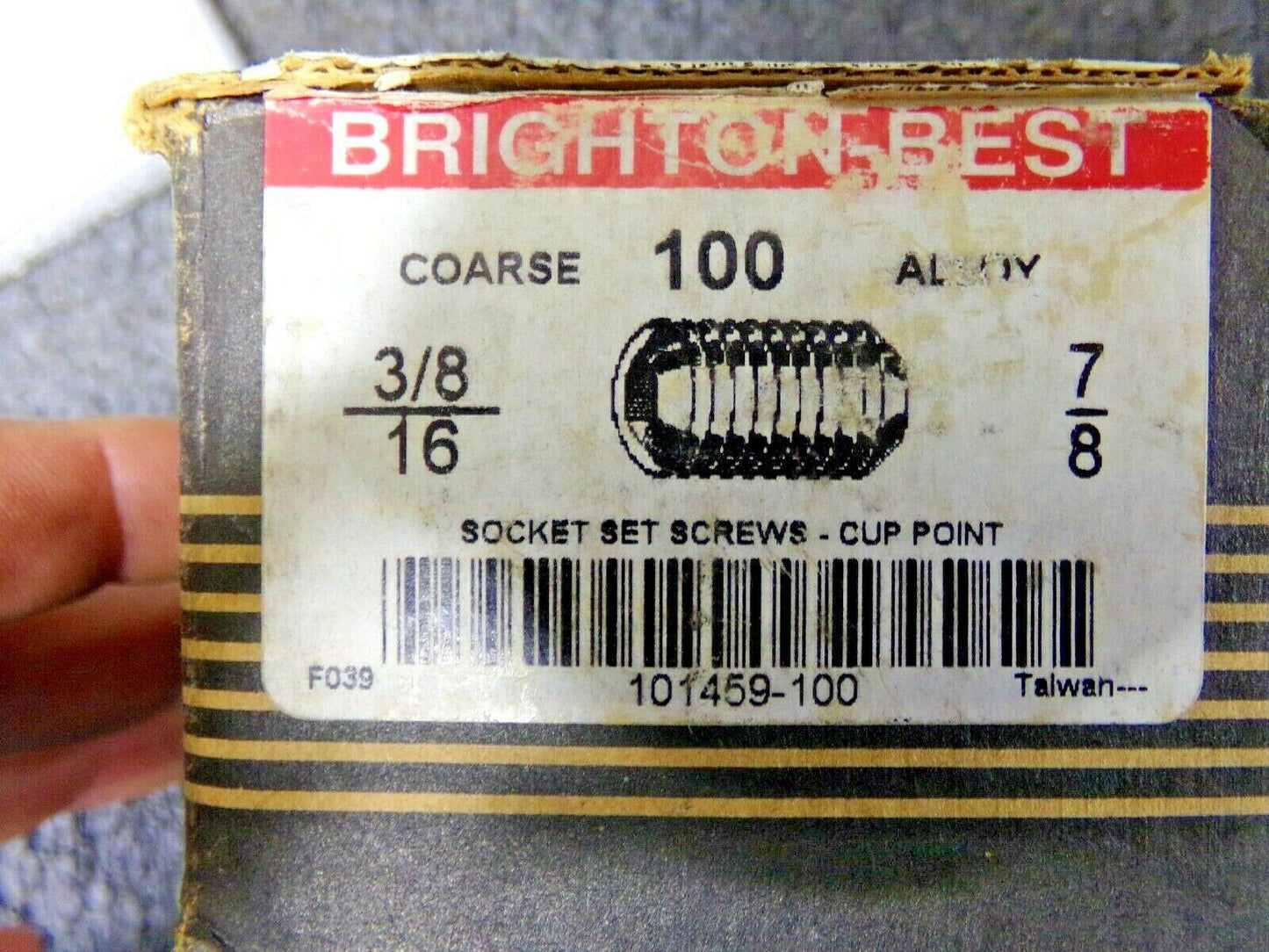 100 BRIGHTON BEST COARSE 3/8-16 X 7/8" SOCKET SET SCREW CUP POINT(183958086062-NBT16)