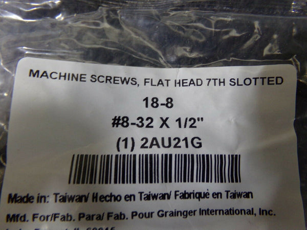 100 FABORY #8-32 Machine Screw, Flat, Slotted 304 SS Plain 1/2