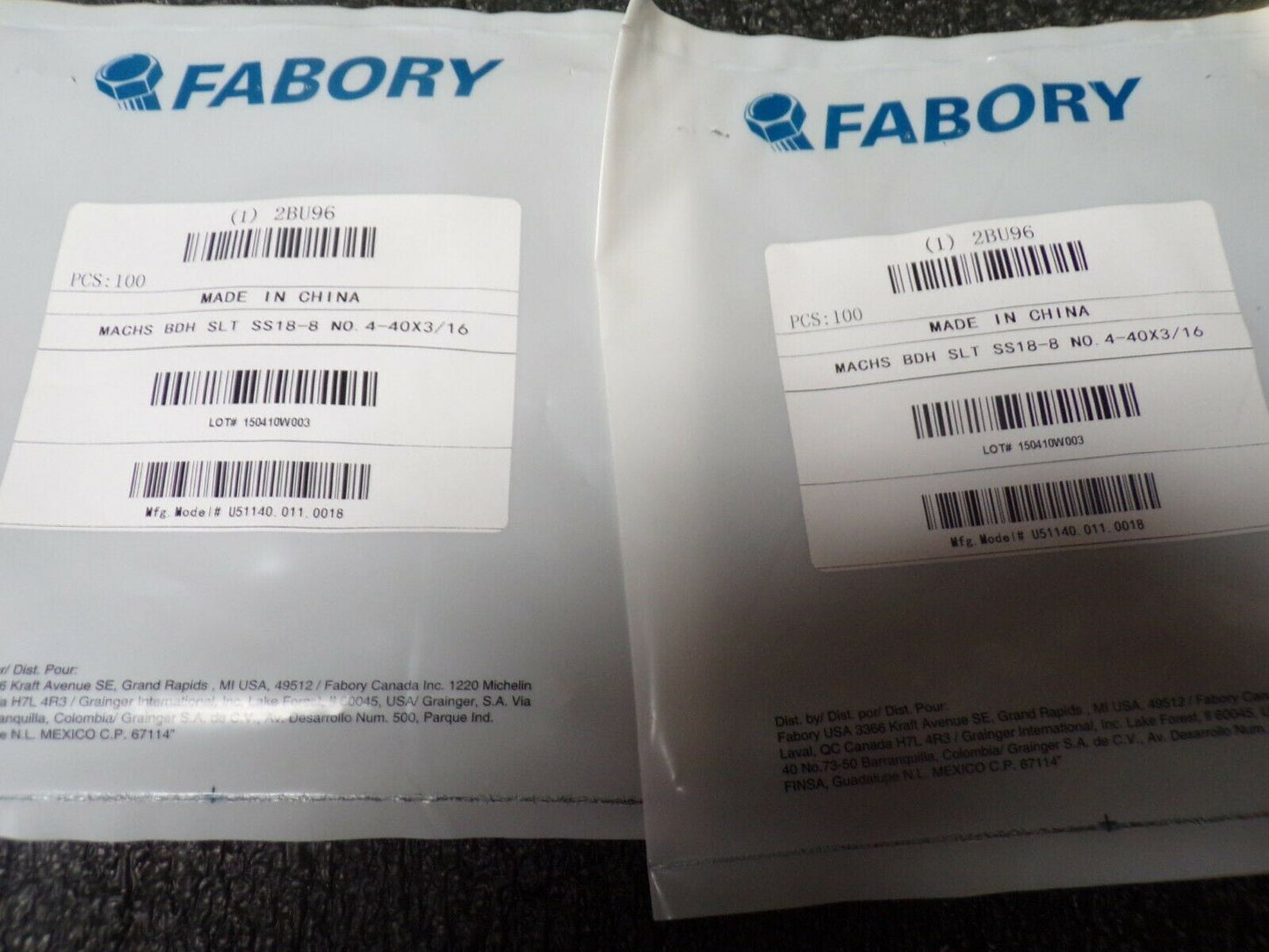 (200) FABORY Stainless Steel #4-40 x 3/16" Binding Head Slotted Machine Screw (184022787390-NBT60)