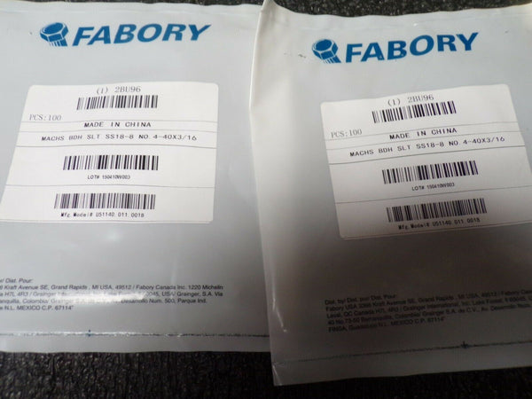 (200) FABORY Stainless Steel #4-40 x 3/16