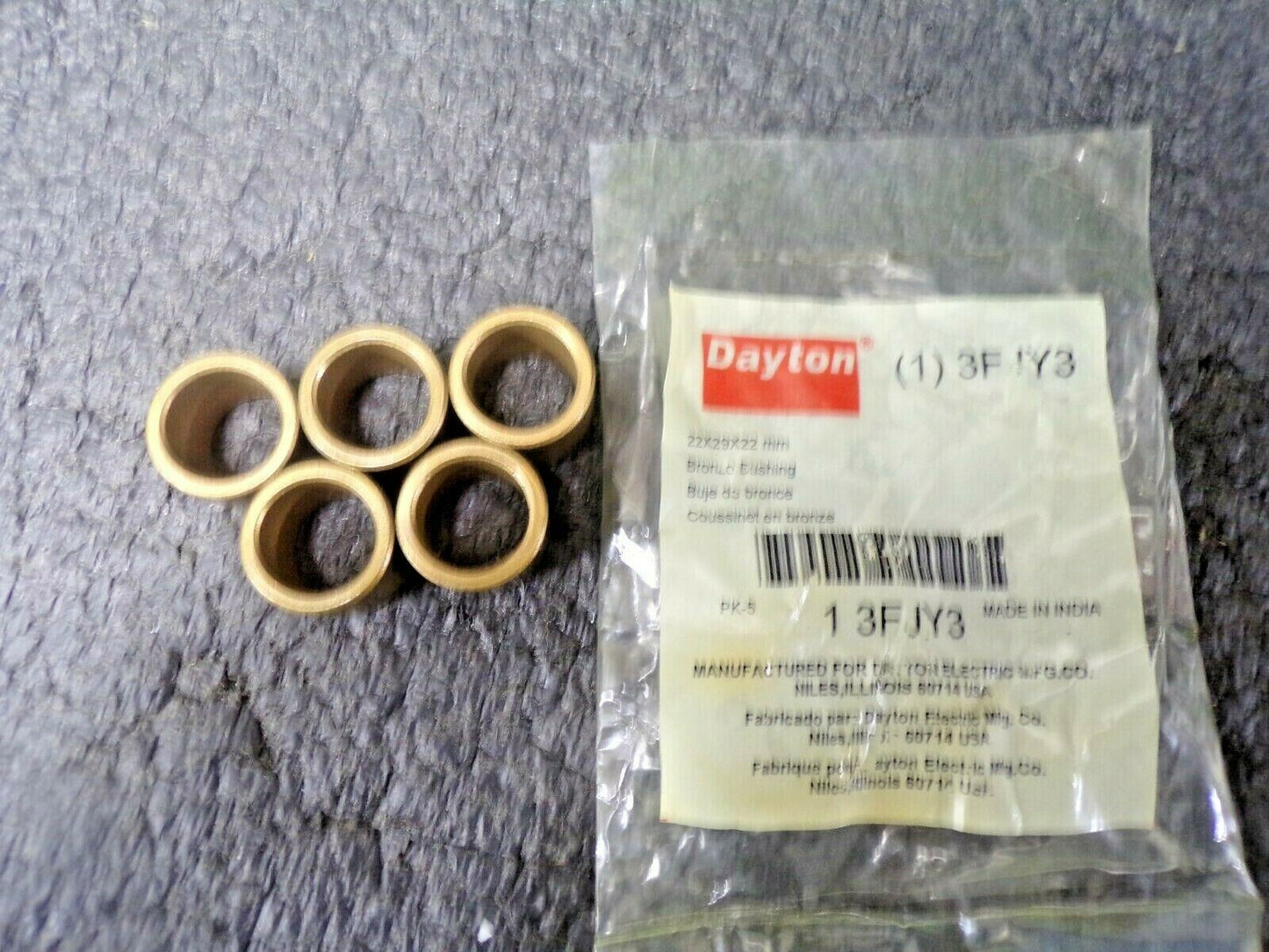 5 DAYTON Bronze SAE 841 Metric Bearing w/ 22mm Inside Dia. & 29mm Outside (184036518354-NBT57)