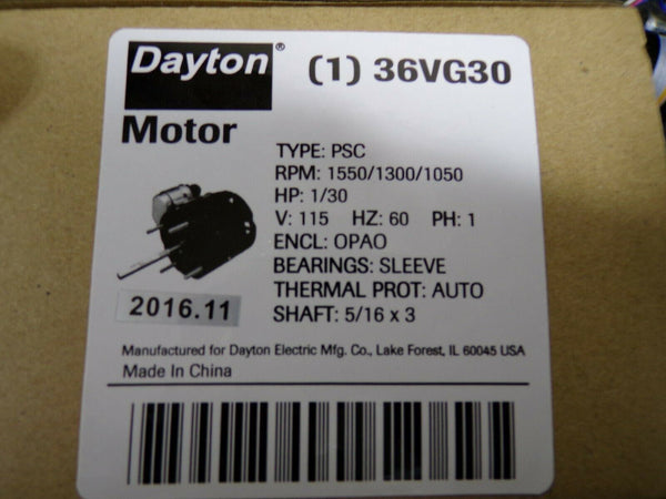 Dayton 1/30 HP, HVAC Motor, Permanent Split Capacitor, 1550 Nameplate RPM, 36VG30 (184122486999-WTA05)