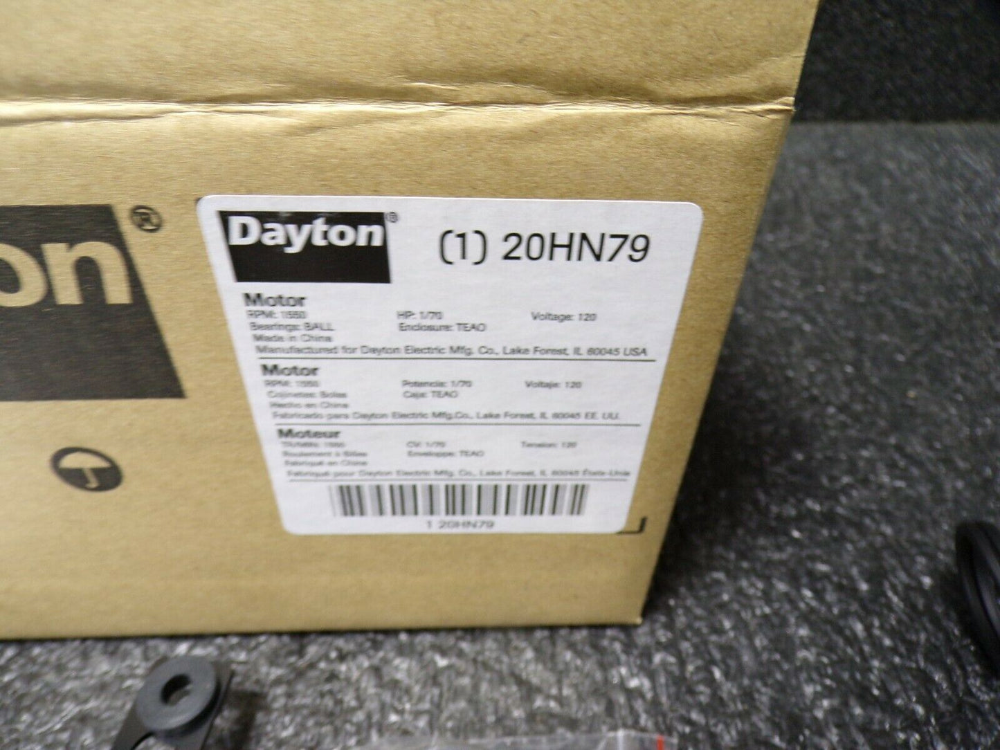 DAYTON 20HN79 HVAC Motor, 1/70 HP, 1550 rpm, 120V, 3.3 Permanent Split Capacitor (184122619573-WTA05)