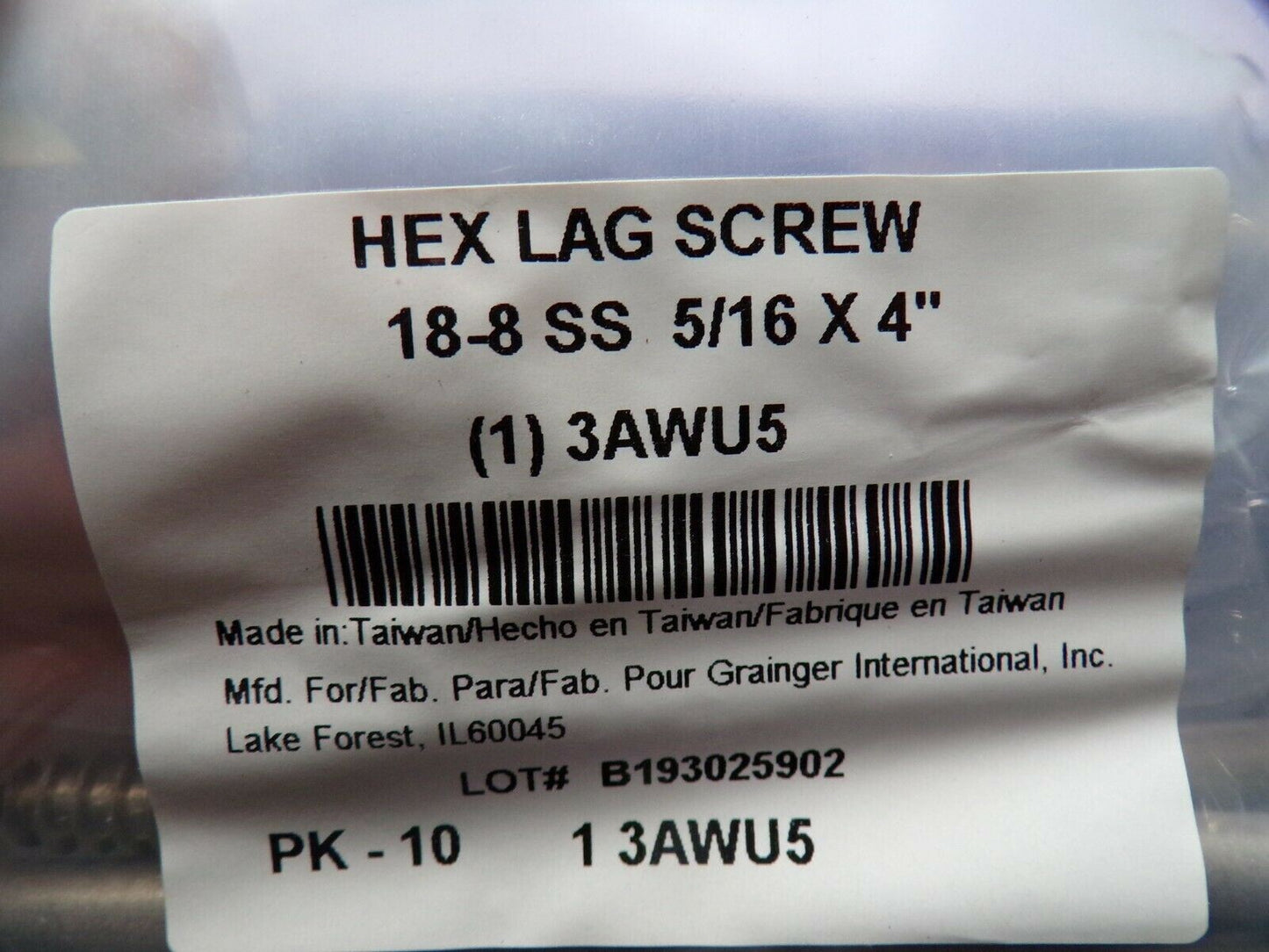 FABORY Hex Lag Screw, Stainless Steel, 5/16 x 4 L, PK10 (184126638566-NBT58)