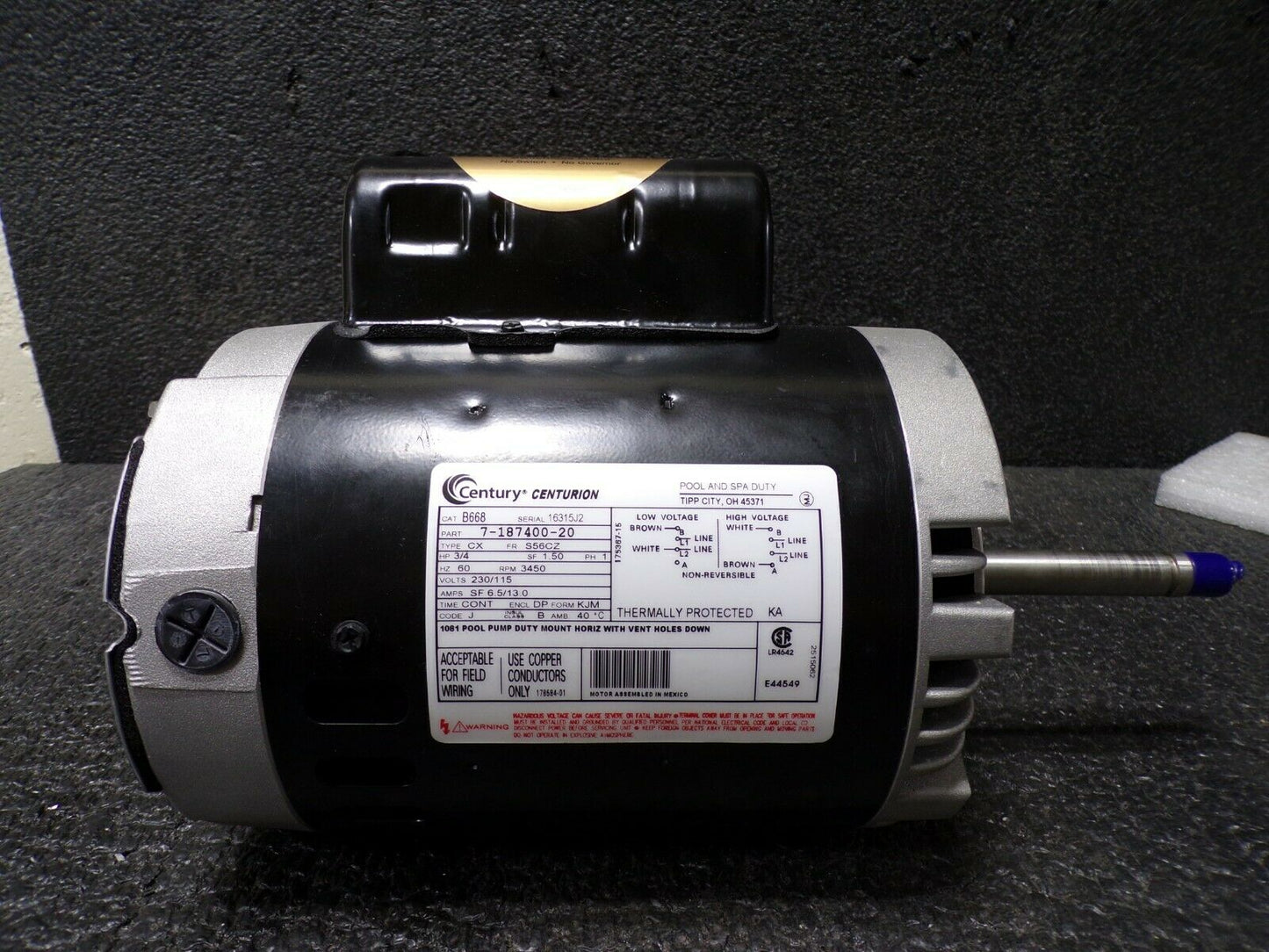 CENTURY Pool Motor,3/4 HP,3450 RPM,115/230V, B668 (184213634438-BT35)