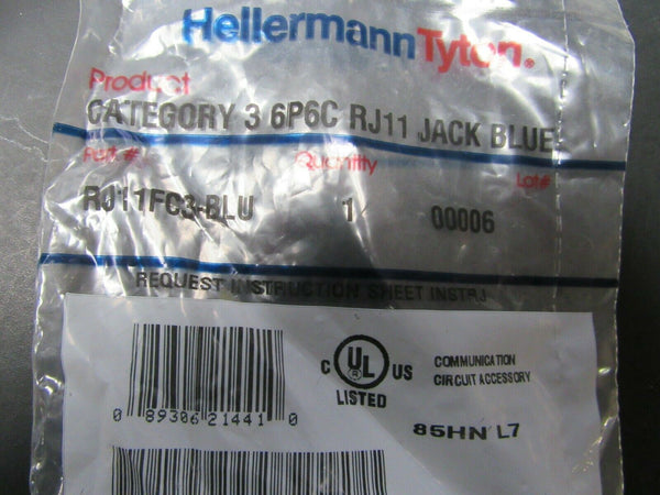 (10) Hellermann Tyton RJ11FC3-BLU Category 3-6P6C RJ11 USOC Keystone Jack (184236933510-WTA07)