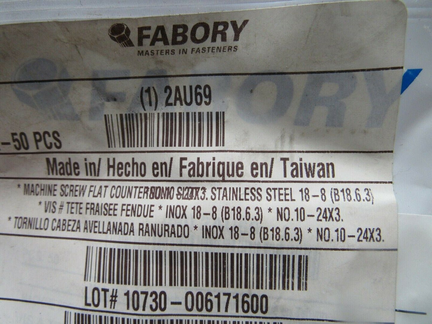 (50) FABORY #10-24 X 3"  Machine Screw Flat Slotted 18-8 Stainless Steel Plain (184238417077-BT40)