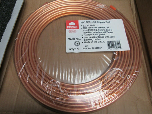 MUELLER INDUSTRIES 50 ft. Soft Coil Copper Tubing, 1/4" OD, 653R (184283140931-BT44)