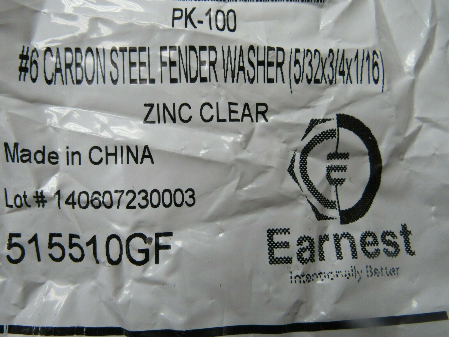 (200) #6 Carbon Steel Fender Washer (5/32 X 3/4 X 1/16) Zinc (184291014089-BT53)