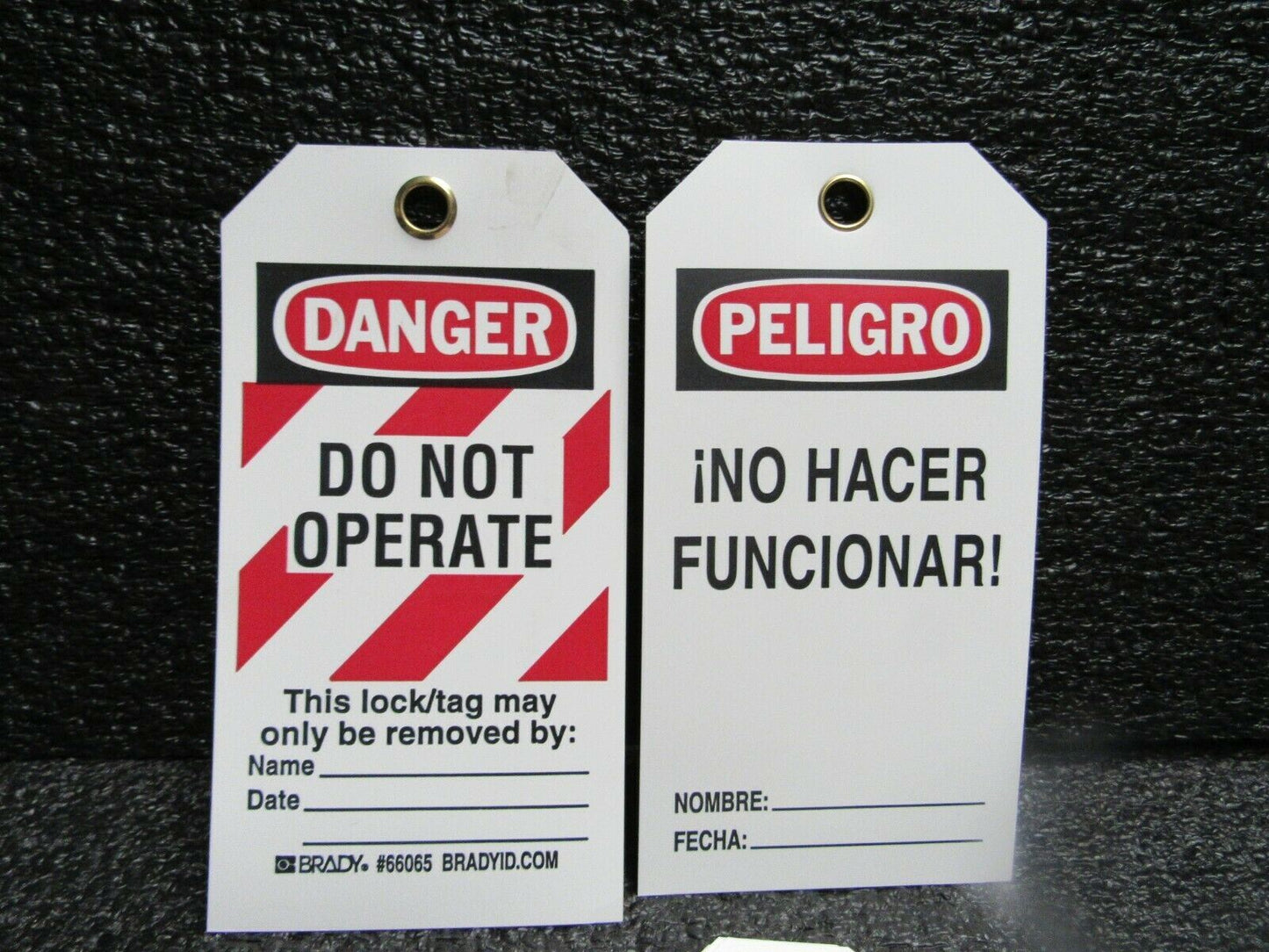 Brady Danger Bilingual Tag, Polyester, Do Not Operate 5-1/2 x 3 In, PK25, (184293612046-BT52)