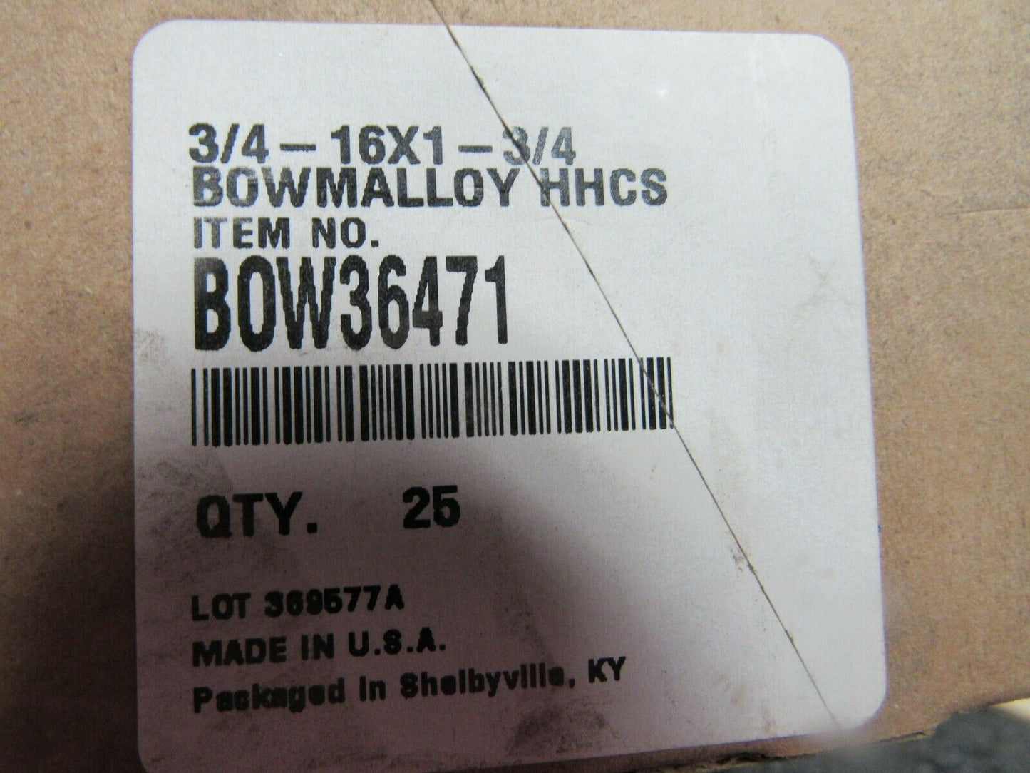 Bowmalloy 3/4-16 X 1-3/4 Hex Head Cap Screws Grade 9 Qty-25 36471 (184297510559-BT54)