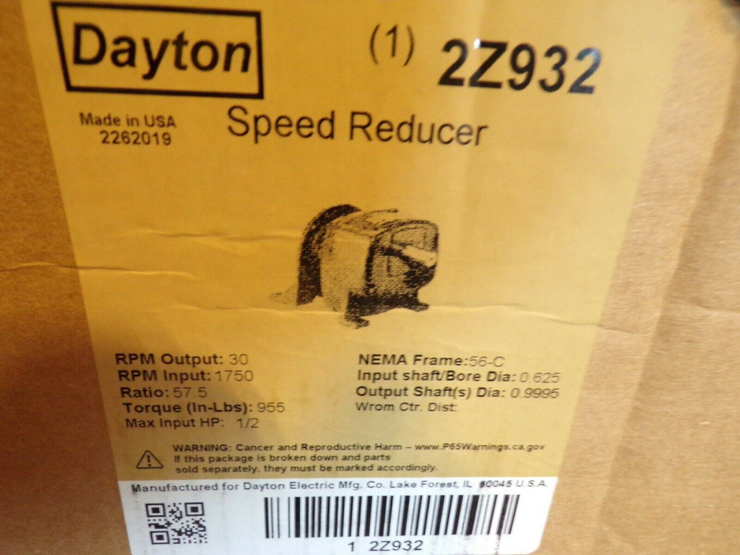 DAYTON 2Z932 Speed Reducer, C-Face, 56C, 57.5:1 (184391017414-BT15)