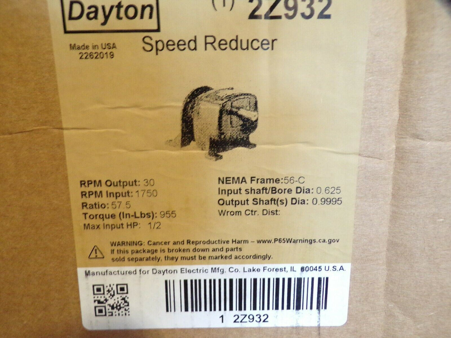 DAYTON 2Z932 Speed Reducer, C-Face, 56C, 57.5:1 (184391017414-BT15)