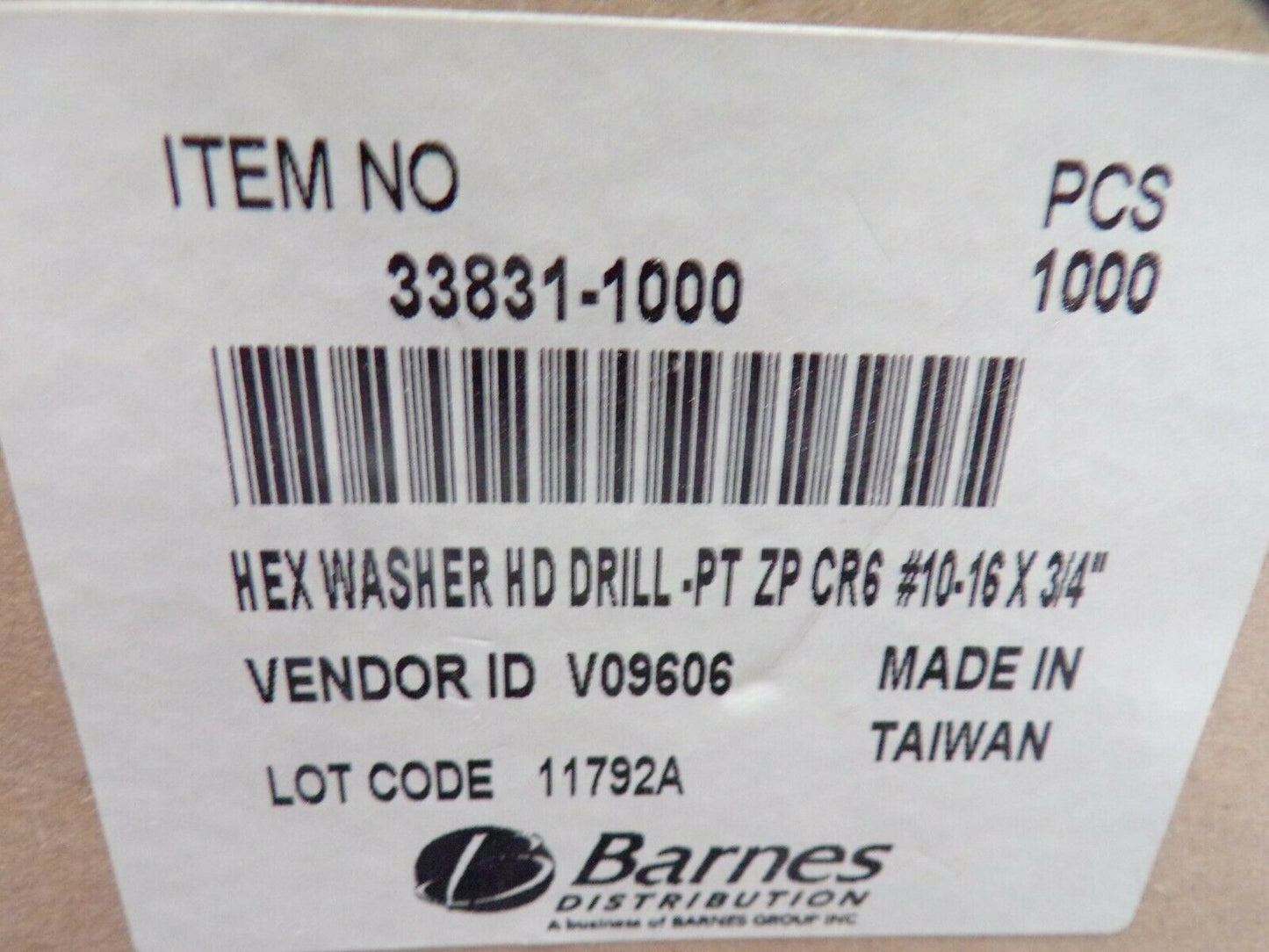 (1000) #10-16 x 3/4 Self Drilling Screw Hex Washer #3 Point Case Hardened, ZP (184391299904-BT10)