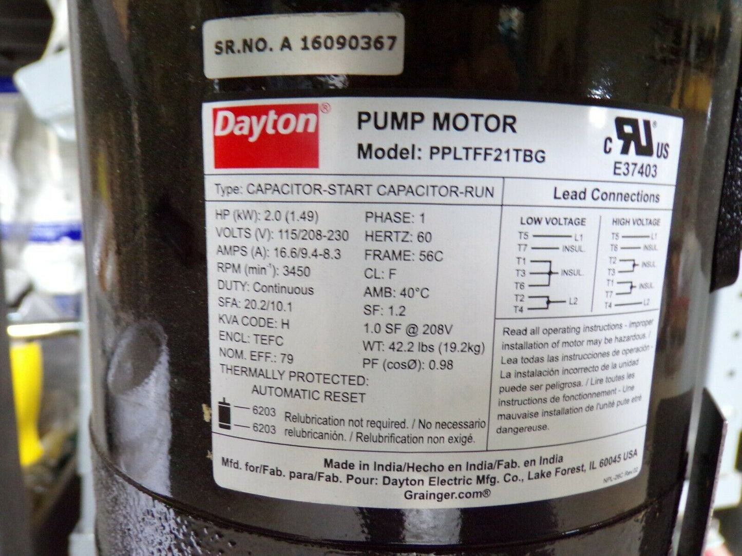 DAYTON 5UWJ3 Pump, 2 HP, 120/208-240VAC, 1 Ph, 11 Stage (184489631001-2D46)
