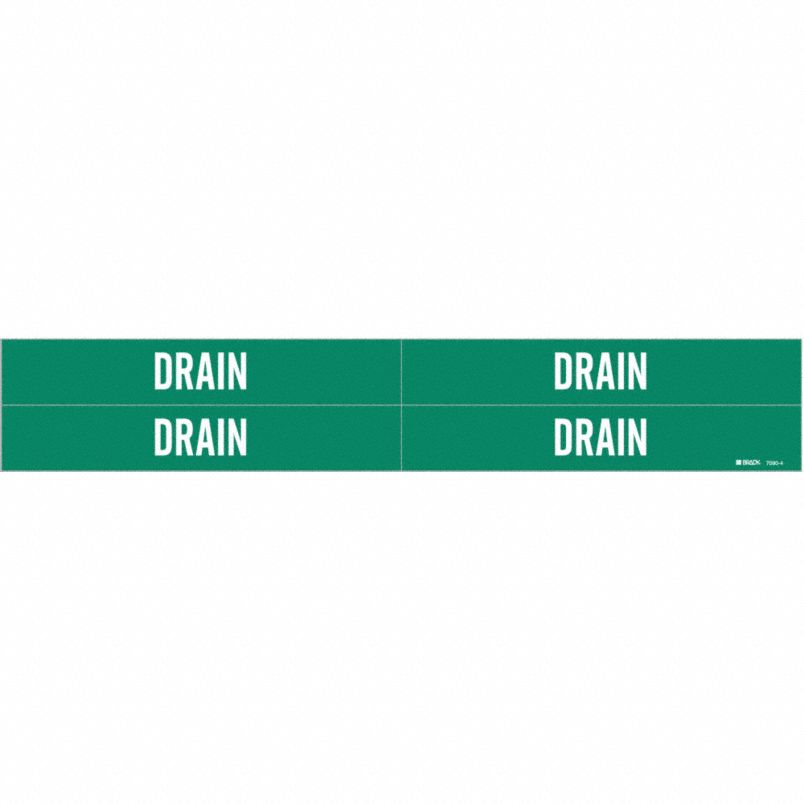 BRADY Pipe Marker, Pipe Marker Legend Drain, Fits Pipe O.D. 3/4 to 2 3/8 in (CR00553-WTA14)
