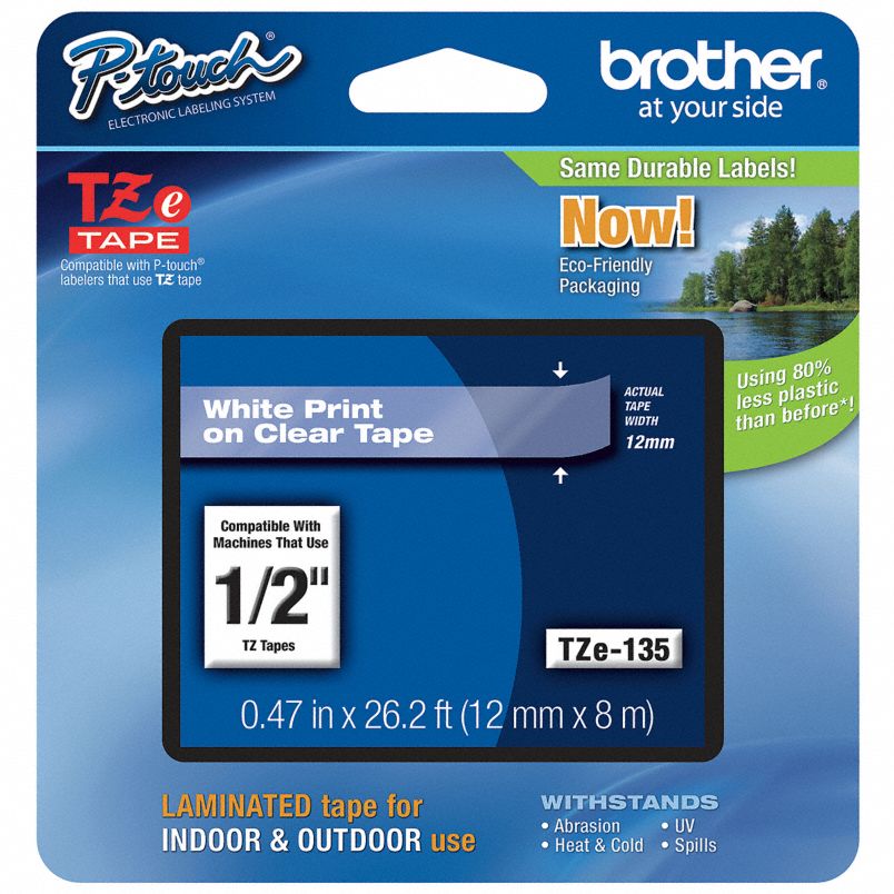 BROTHER Label Tape Cartridge, Label Type Indoor/Outdoor, TZe135 (CR00464-WTA09)