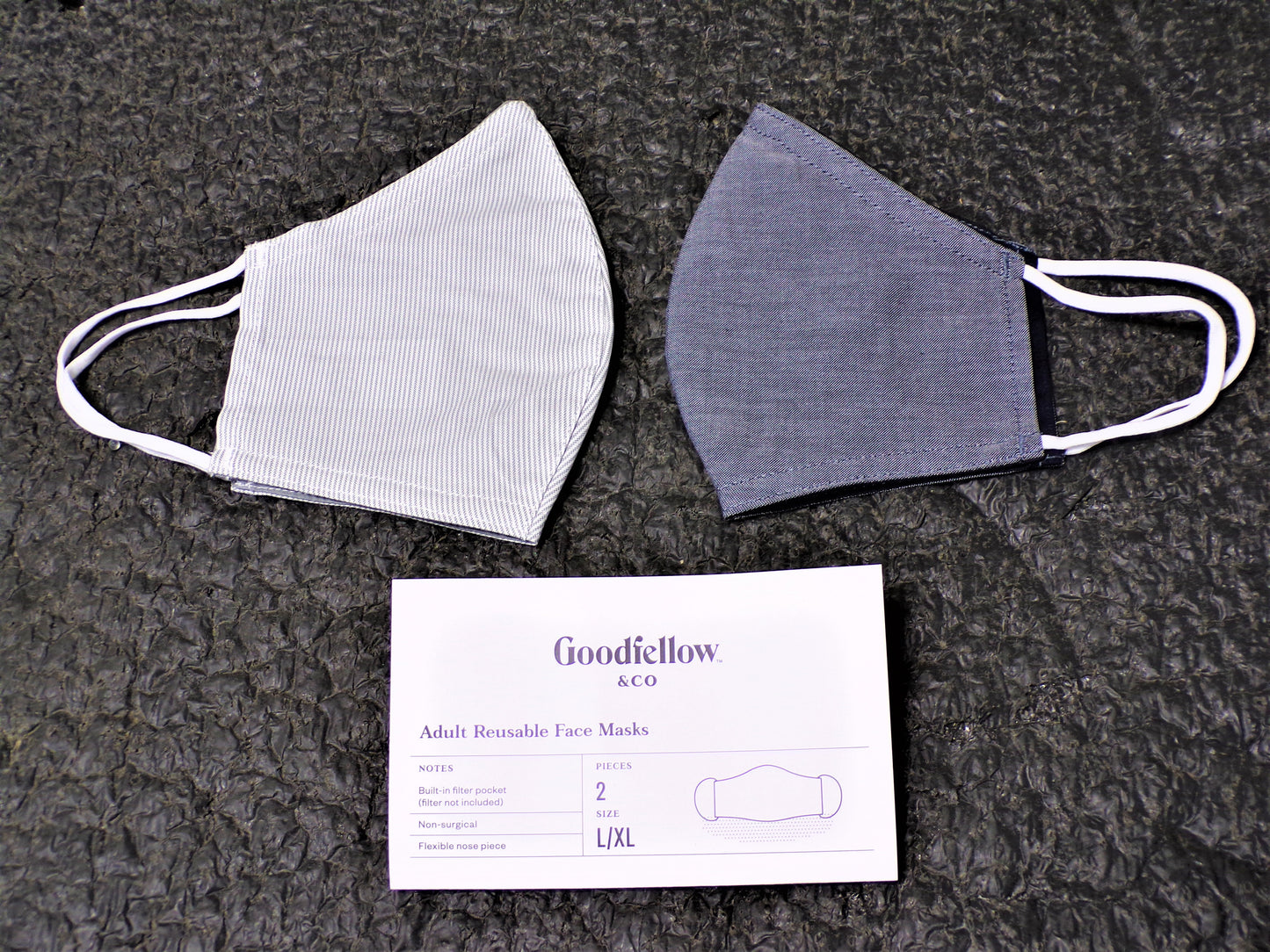 Adult Cloth Masks, Reusable, Machine Washable, Reversible (2 pack) Navy, L/XL (CR00461-WTA)